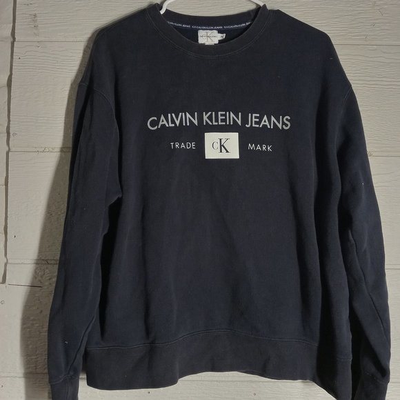 Vintage Early 2000s Y2K Calvin Klein Jeans Logo Black Crewneck Sweatshirt Size M - Picture 1 of 4